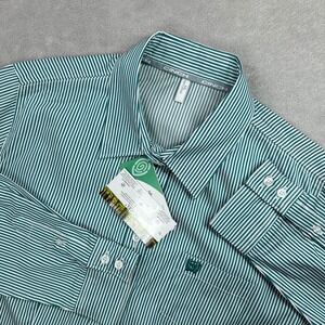 Cinch Tencel Long Sleeve Button Down Shirt Womens XXL Green Striped Western